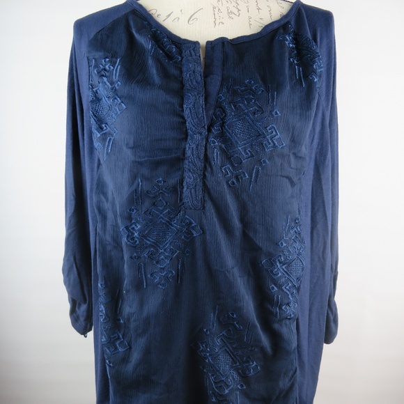 RXB Tops - RXB Navy Embroidered High Low Shirt Plus Size XXL